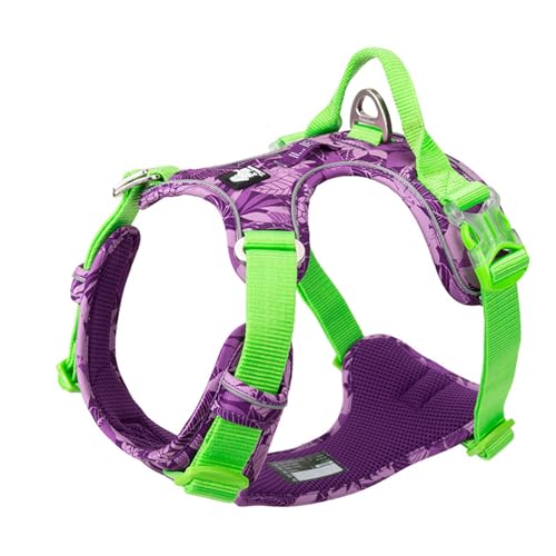 Hundegeschirr Ohne Ziehen, Reflektierende Hundeweste mit Clip Vorne und Weich Gepolstertem Vertikalem Griff, 3 Leinenbefestigungen für Kleine, Mittelgroße und Große Hunde,F-Medium von JBNCRYGD