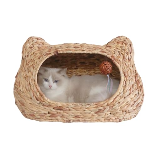 Sommer Handgemachtes Gewebtes Haustierbett Rattan Korb Katzenbett Korb Hausbett Schlafbett für Waschbares Haustierhaus Nest Indoor Katze,A-S von OYWEHECE