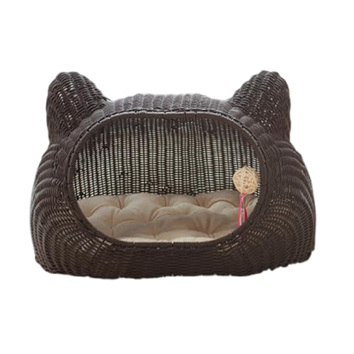 Sommer Handgemachtes Gewebtes Haustierbett Rattan Korb Katzenbett Korb Hausbett Schlafbett für Waschbares Haustierhaus Nest Indoor Katze,B-S von OYWEHECE