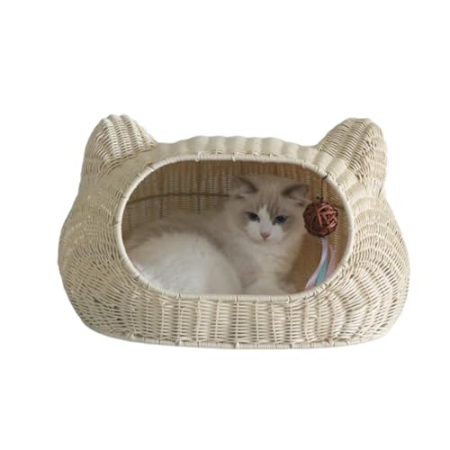 Sommer Handgemachtes Gewebtes Haustierbett Rattan Korb Katzenbett Korb Hausbett Schlafbett für Waschbares Haustierhaus Nest Indoor Katze,F-L von OYWEHECE