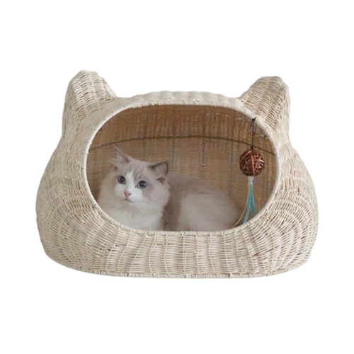 Sommer Handgemachtes Gewebtes Haustierbett Rattan Korb Katzenbett Korb Hausbett Schlafbett für Waschbares Haustierhaus Nest Indoor Katze,G-L von DVUHYPBH(売店)