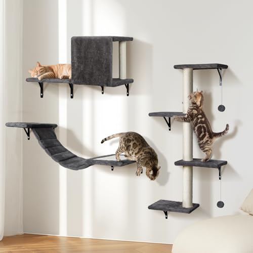 OZD Katzenwandmöbel Set, Stabile Wandmontierte Katzenregale für Indoor-Katzen, Multifunktionale 4-in-1-Kletterwand mit Kratzbäumen & Liegestangen, belastbar bis zu 10 kg, Grau OZD Katzenwandmöbel Set, Stabile Wandmontierte Katzenregale für Indoor-Katzen, Multifunktionale 4-in-1-Kletterwand mit Kratzbäumen & Liegestangen, belastbar bis zu 10 kg, Grau von OZD