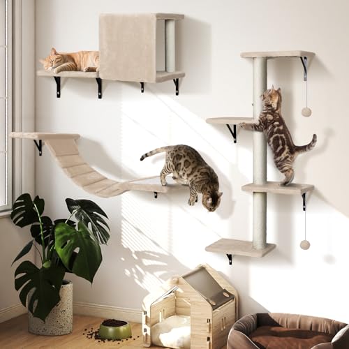 OZD Kletterwand-Set für Katzen, 4-in-1, modulare Katzen-Wandmöbel für Kätzchen, DIY-Kitty-Regale mit Kätzchenbrücke, Höhle, Kratzbaum, Beige, hält bis zu 10 kg, 10 Stück OZD Kletterwand-Set für Katzen, 4-in-1, modulare Katzen-Wandmöbel für Kätzchen, DIY-Kitty-Regale mit Kätzchenbrücke, Höhle, Kratzbaum, Beige, hält bis zu 10 kg, 10 Stück von OZD