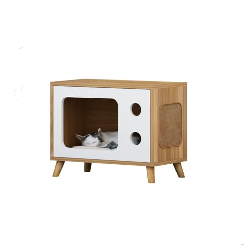 OZWYCY Katzenhaus Kreatives Katzennest aus Holz for Haustiere, quadratischer Nachttisch, Schlafzimmer, Nachttisch, Haustierschrank, Aufbewahrungsschrank, Hundehütte Katzen Haus(Gray) von OZWYCY