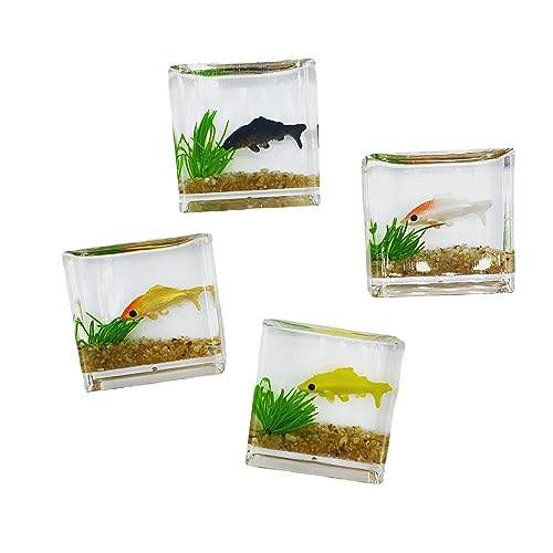 Oadnijuie Quadratisches/rundes Mini-Aquarium, realistisches Glasdekor für Puppenhaus, faszinierende Miniatur, zum Basteln, Ornamente, handgefertigte Landschaft von Oadnijuie