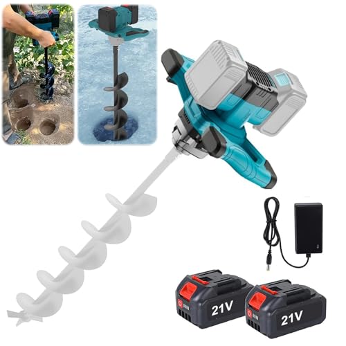 Akku-Erdbohrer für Makita 18V Batterie, 1200W Bürstenloser Motor, Geschikt voor Ø 350mm Vloerboor, Ijsboor, für Zaunbau, Garten & Fundament,Mörtelrührer, Lieferung ohne Ladegerät & Boor (2 Akku) von Oamger