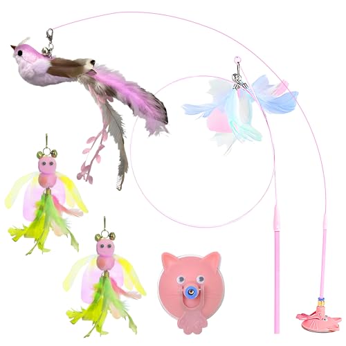 Interaktives Katzenspielzeug, 2 Sets, Katzenspielzeugstäbchen mit Saugnapf, interaktives Katzenspielzeug mit Vogel, 2 flexible Metallfäden, 4 Ersatzfedern mit Glocken für Katzen und Kätzchen Interaktives Katzenspielzeug, 2 Sets, Katzenspielzeugstäbchen mit Saugnapf, interaktives Katzenspielzeug mit Vogel, 2 flexible Metallfäden, 4 Ersatzfedern mit Glocken für Katzen und Kätzchen von OasTech