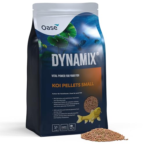 OASE Dynamix Koi Pellet klein 20 L, Fischfutter, Koifutter, Teichfischfutter, 3-4 mm große Pellets, ausgewogene Ernährung für alle Kois bis 20 cm Körperlänge, natürlich schönes Wachstum von Oase