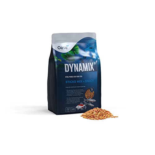 OASE Dynamix Sticks Mix Plus Snack 8 L, Fischfutter, Teichfischfutter, unterstützt die Schuppenbildung, ideal bei gemischter Haltung von natur- und rotfarbigen Fischen, gleichmäßiges Wachstum von Oase