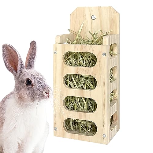 Kaninchen -Heu -Feeder, hölzernes Kaninchen -Heu -Rack, Grasfuttermittelschaltspender, Heuhalter für kleine Haustiere Hasen Meerschweinchen -Chinchilla (12,5 x 13 x 31 cm) von Obelunrp