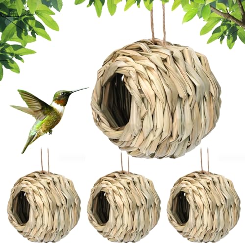 Kolibri -Nest, Kolibri -Häuser für Außen 4pcs Gras gewebtes Vogelhaus Hanging Hummingbird Nest mit Hängenden von Obelunrp