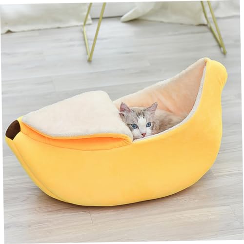 Obelunrp Hund Bananenbett, weiches Katzenbananenbett mit Deckel, Bananenform Katzennest, selbstbewärndes Schlafbett, Bananenbett für Haustiere Kätzchenpuppy (75 cm/29,5 Zoll) von Obelunrp