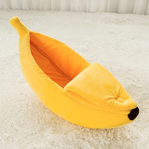 Obelunrp Hund Bananenbett, weiches Katzenbananenbett mit Deckel, Bananenform-Katzennest, selbstbewärtes Schlafbett, Bananenbett für Haustiere Kätzchenpuppy (40 cm/15,7 Zoll) von Obelunrp