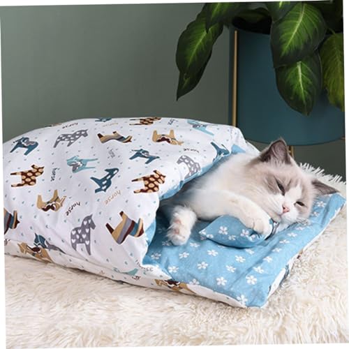 Obelunrp Katze Schlafsack, weiche Katzenhöhlenbetten für Innenkatzen, selbstwärme Katzenschlafbett mit Kissen, Pferdmuster Hundebett für Katzen Welpe (1,5 kg-10 kg) von Obelunrp