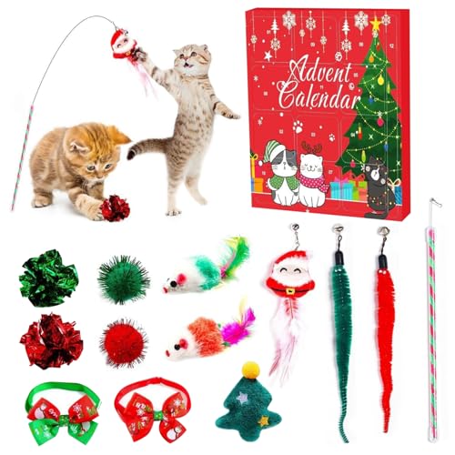 Obelunrp Katzen -Adventskalender 2024, süßer Katzen -Adventskalender mit Spielzeug, 24 Tage Weihnachten Countdown für Hund, einzigartige Hund und Liebhaber, 2024 von Obelunrp