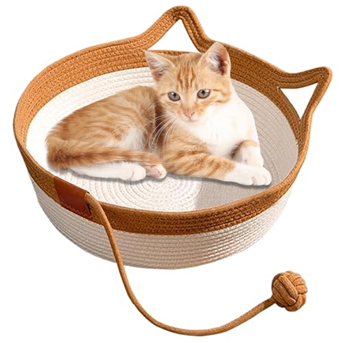 Obelunrp Katzenkorb, 17,7 x 5,9 Zoll Baumwollgewebte Katzenkorbbett mit Katzenspielzeug, faltbares Katzenkratzerbett, Katzenspielzeugkorb für Katzen kleine Hunde (Größe M) von Obelunrp