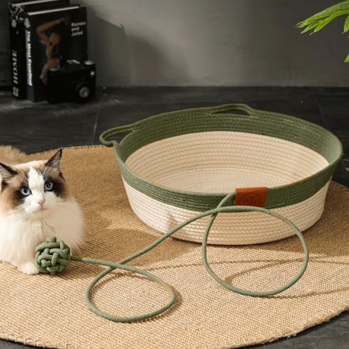 Obelunrp Katzenkorbbett, 16,5 -Zoll -handgewebte Baumwollseilkatzes Bett mit Kugelspielzeug, faltbares Katzenkratzerbett, süße Katzen Falten Katze Schlafnest für Kätzchenkatzen Obelunrp Katzenkorbbett, 16,5 -Zoll -handgewebte Baumwollseilkatzes Bett mit Kugelspielzeug, faltbares Katzenkratzerbett, süße Katzen Falten Katze Schlafnest für Kätzchenkatzen von Obelunrp