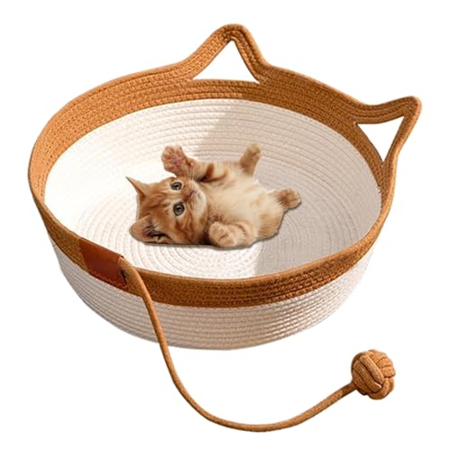 Obelunrp Katzenspielzeugkorb, 35x13 cm Baumwollseil gewebter Katzenkorb mit Spielzeugschwanz, faltbarem Katzenkratzerbett, Haustier Schlafbett Korb für kleine Katzen Welpe Obelunrp Katzenspielzeugkorb, 35x13 cm Baumwollseil gewebter Katzenkorb mit Spielzeugschwanz, faltbarem Katzenkratzerbett, Haustier Schlafbett Korb für kleine Katzen Welpe von Obelunrp