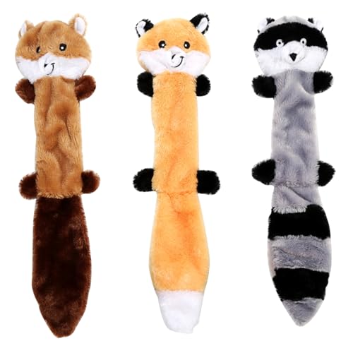 Obelunrp Quietschende Hundespielzeug, 3pcs Waschbär Eichhörnchen -Hundespielzeug, kein füllendes Quietschhundspielzeug, plüschige interaktive Hundespielzeug für mittelgroße Hunde (17,7 Zoll) von Obelunrp