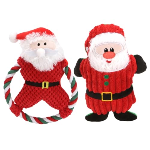 Obelunrp Weihnachtshundspielzeug, 2pcs Santa Claus Plush Hunde Weihnacht Spielzeug, Hundes Zahne Quietschspielzeug für kleine mittelgroße Hunde von Obelunrp