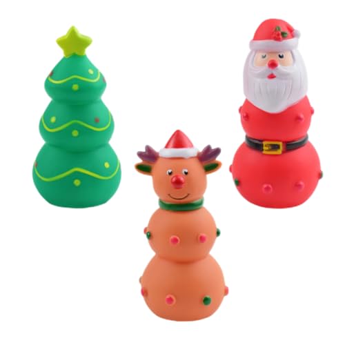 Obelunrp Weihnachtshundspielzeug, 3pcs Gummi Weihnachtsbaum Santa Claus Snowman Quietschhundkauen Spielzeug, Haustier Interactive Spielzeug für Hundekatzen kauen Geschenke von Obelunrp