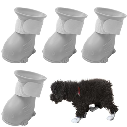 Regenstiefel für Hunde, 4PCS/Set wasserdichte Gummistiefel Regenstiefel für kleine Hunde mit Befestigungsband, Regenstiefel für Hunde, Welpe (Größe L, 2,4 l) von Obelunrp