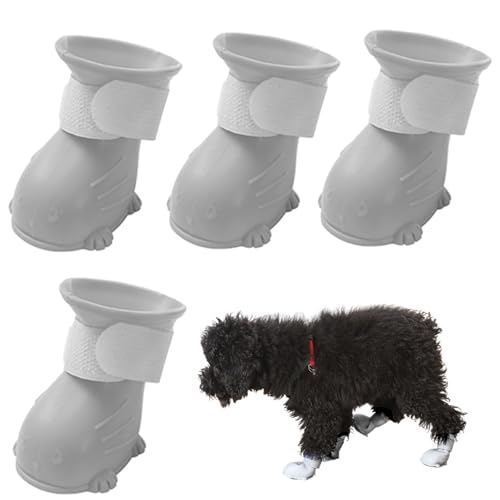 Regenstiefel für Hunde, 4PCS/Set wasserdichte Gummistiefel Regenstiefel für kleine Hunde mit Befestigungsband, Regenstiefel für Hunde, Welpe (Größe M, 2 l) von Obelunrp