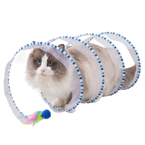 Spiral -Tunnel -Katzenspielzeug, Katzentunnel für Innenkatzen, Typ Faltbares Katzentunnel Spielzeug, Dekompression Interaktive Katzenfedern Spielzeug für Innenkatzen, Kaninchen, Welpen (blau) von Obelunrp