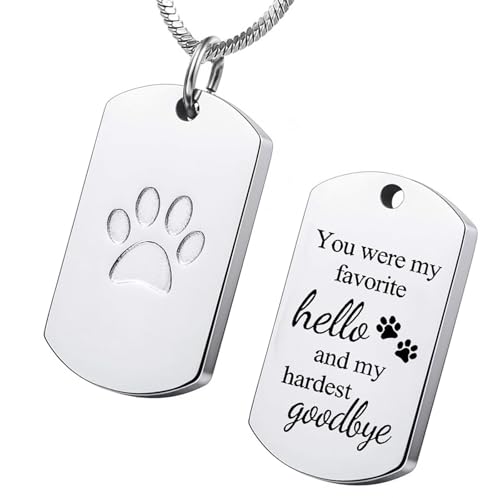 Eleganter Haustier-Urnen-Schmuck, gravierbarer Pfotenabdruck, Hunde- und Katzen-Urnen-Halskette zur Aufbewahrung von Asche, Haaren, Pelzen, Gedenkschmuck, Pfotenabdruck, Tierhaar-Urnen-Halskette von Obotsnoi