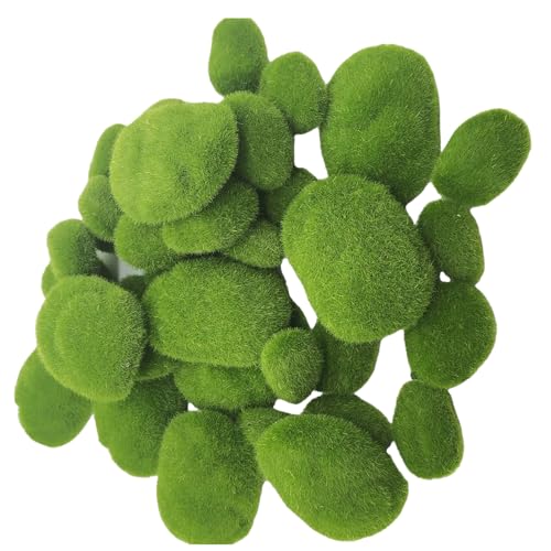 Obotsnoi Moosige Steine für Aquarien, Terrarien, Heimbüro, Miniatur-Landschaftsdekorationen, 40 Stück/Packung von Obotsnoi
