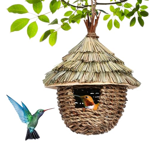 Handgewebtes Grasvogelhaus, Kolibrihaus zum Aufhängen im Freien, handgewebte atmungsaktive Kolibri-Häuser, Gartenvogelhaus für den Außenbereich von Ocastuted
