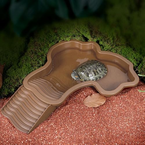 Ocastuted Reptile Habitat Schildkröte Badenbecken Schildkröte Wasserschale mit Rampe Reptilien Wasserschale mit Leiter Lebensraum für Eidechsen ohne Schlauch Deko Schildkröte Wasserschale von Ocastuted