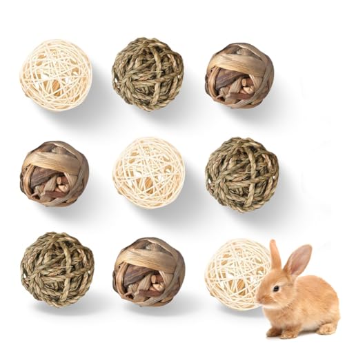 9 x Kaubälle aus Naturgras, Kaninchen Spielzeug Hasen Kauspielzeug, Hamster Spielzeug für Meerschweinchen zubehoer, Rennmäuse, Zwergkaninchen, hamster kaninchen Zubehör für Kleintiere Indoor & Outdoor von Occzin