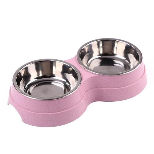Edelstahl Doppel-Haustierschalen, kreativ, Lebensmittel-Wasserversorger for Hunde (Pink) von Ocuuer