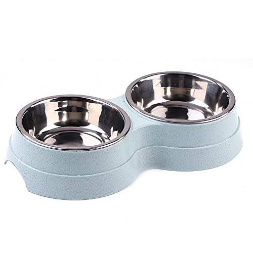 Tragbare Edelstahl-Doppel-Haustierschalen, praktisch for Wasser und Futter (blau) von Ocuuer