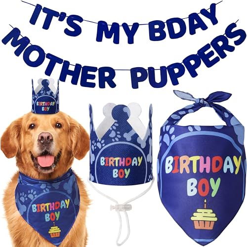 Odi Style HundegeburtstagsPartyzubehör – HundegeburtstagsBandanaSet – Geburtstag Junge Bandana für mittelgroße, große Hunde, Partyhut, Krone und niedliches Hundegeburtstagsbanner mit It's My Odi Style HundegeburtstagsPartyzubehör – HundegeburtstagsBandanaSet – Geburtstag Junge Bandana für mittelgroße, große Hunde, Partyhut, Krone und niedliches Hundegeburtstagsbanner mit It's My von Odi Style