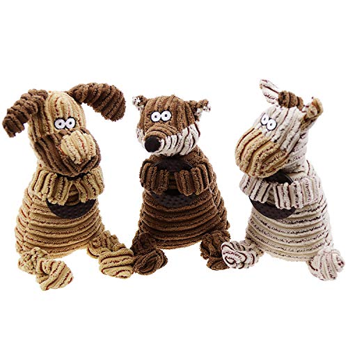 Odibess Quietschendes Hundespielzeug, interaktives Hundespielzeug, 3 Stück, Plüsch-Spielzeug für Welpen, kleine und mittelgroße Hunde, zum Spielen, Spaß machen - Hund, Esel, Fuchs von Odibess