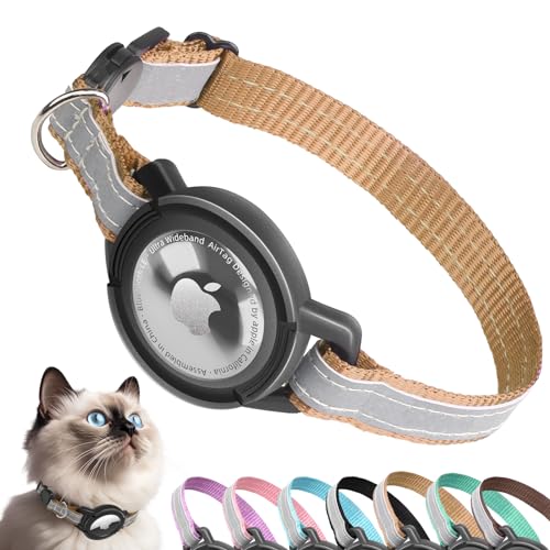 Odokele Reflektierende Katzenhalsbänder mit Apple AirTag-Halter – Sicherheitshalsbänder mit Schnellverschluss-Schnalle für Kätzchen und Welpen – Braun Odokele Reflektierende Katzenhalsbänder mit Apple AirTag-Halter – Sicherheitshalsbänder mit Schnellverschluss-Schnalle für Kätzchen und Welpen – Braun von Odokele