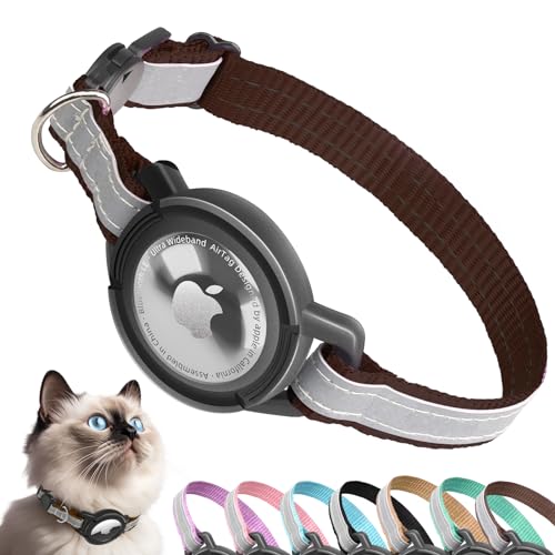Odokele Reflektierende Katzenhalsbänder mit Apple AirTag-Halter – Sicherheitshalsbänder mit Schnellverschluss-Schnalle für Kätzchen und Welpen – Kaffee Odokele Reflektierende Katzenhalsbänder mit Apple AirTag-Halter – Sicherheitshalsbänder mit Schnellverschluss-Schnalle für Kätzchen und Welpen – Kaffee von Odokele