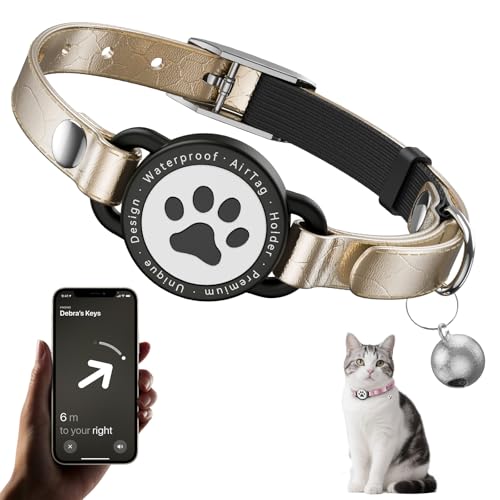 Airtag-Katzenhalsband aus Leder, wasserdichtes Katzenhalsband, AirTag-Halter mit Metallschnalle, bequeme, glänzende Katzen-Tracker-Halsbänder mit Glocke für Mädchen, Jungen, Katzen, Kätzchen und Airtag-Katzenhalsband aus Leder, wasserdichtes Katzenhalsband, AirTag-Halter mit Metallschnalle, bequeme, glänzende Katzen-Tracker-Halsbänder mit Glocke für Mädchen, Jungen, Katzen, Kätzchen und von Odokele