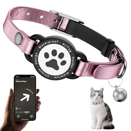 Airtag-Katzenhalsband aus Leder, wasserdichtes Katzenhalsband, AirTag-Halter mit Metallschnalle, bequeme, glänzende Katzen-Tracker-Halsbänder mit Glocke für Mädchen, Jungen, Katzen, Kätzchen und Airtag-Katzenhalsband aus Leder, wasserdichtes Katzenhalsband, AirTag-Halter mit Metallschnalle, bequeme, glänzende Katzen-Tracker-Halsbänder mit Glocke für Mädchen, Jungen, Katzen, Kätzchen und von Odokele