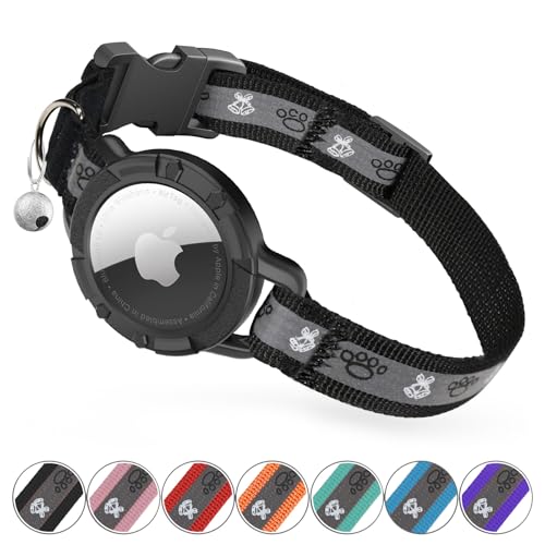 Odokele Reflektierendes AirTag Katzenhalsband, Integrierter Apple AirTag-Halter, Elastisches Sicherheitsband, Bequemes Design, Schwarz, XS (7"-9"), Unisex, Für Kleine Katzen von Odokele