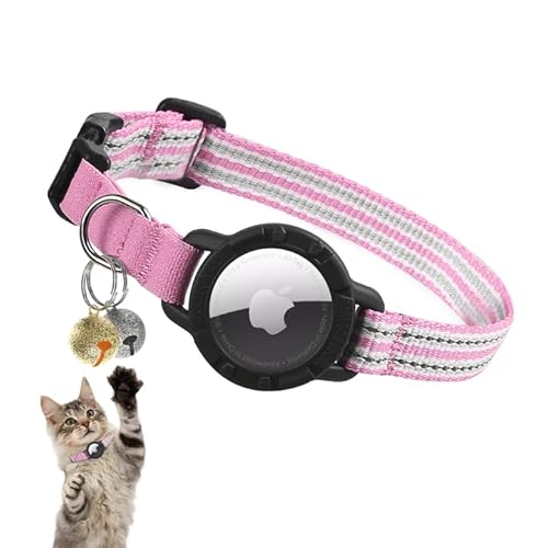 Odokele Reflektierendes AirTag-Katzenhalsband, integrierter Katzen-Tracker mit AirTag-Halterung und Glocke, Sicherheits-Gummiband, GPS-Halsband für Katzen, Kätzchen und Welpen (Rosa, 17,8 - 22,9 cm) von Odokele