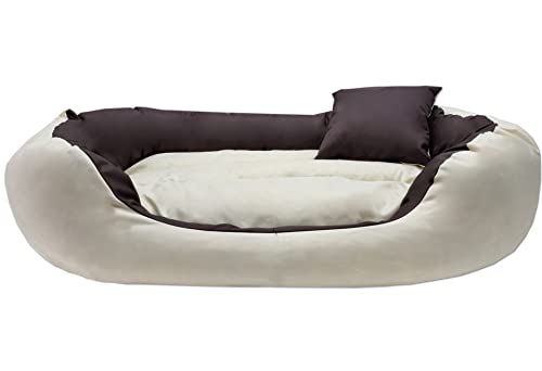 Odol-Plu Hundebett Hundekissen Hundesofa Hundekorb Katzenbett Tierbett 110 cm x 80 cm, XXL, wasserdicht (Braun-Beige) von Odol-Plu