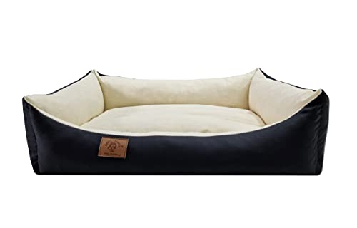 Odol-Plu Hundebett Hundekissen Hundesofa Hundekorb Katzenbett Tierbett 90 X 60 cm, wasserdicht (Schwarz-Beige) von Odolplusz