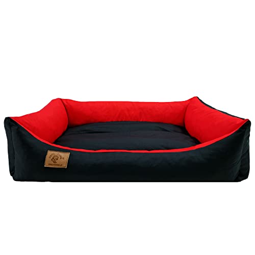 Odol-Plu Hundebett Hundekissen Hundesofa Hundekorb Katzenbett Tierbett 90 X 60 cm, wasserdicht (Schwarz-Rot) von Odolplusz