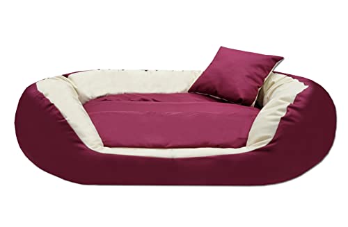 Odol-Plu Hundebett Hundekissen Hundesofa Hundekorb Katzenbett Tierbett 110 cm x 80 cm, XXL, wasserdicht (Dunkelrot-Beige) von Odol-Plu