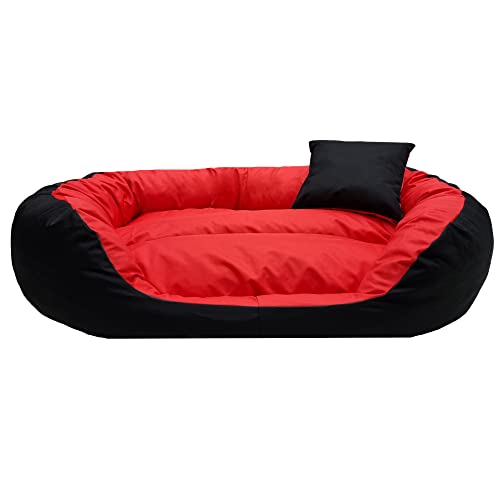 Odol-Plu Hundebett Hundekissen Hundesofa Hundekorb Katzenbett Tierbett 110 cm x 80 cm, XXL, wasserdicht (Schwarz-Rot) von Odol-Plu