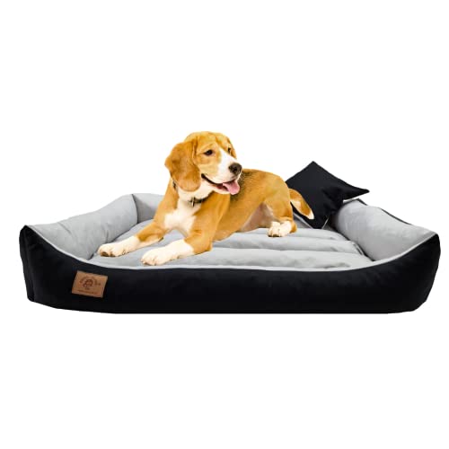 Odol-Plu XXL - Hundebett - Hundekissen - Hundesofa mit Wendekissen (Größe und Farbe wählbar) (120x90 schwarz-grau) von Odol-Plu