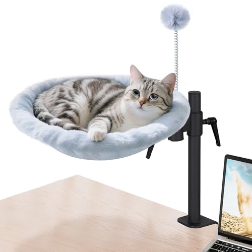 Odoland Katzenbett für Schreibtisch - 360° drehbar & höhenverstellbar, weiches Katzenhängematte mit 2 waschbaren Bezügen Katzenschlafplatz für Homeoffice - Ganzjahresnutzung (Grau) von Odoland